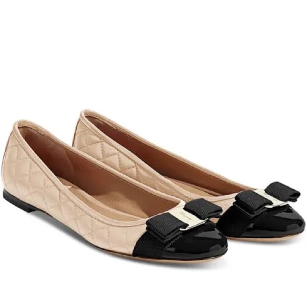 Salvatore Ferragamo Rufina Bow Quilted leather flat